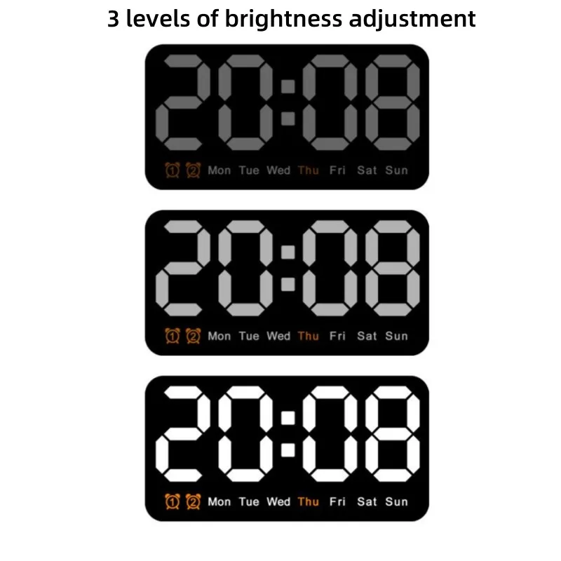 Sprachsteuerung, große digitale Wanduhr, Temperatur, Datum, Woche, DST, Schlummer-Tischuhr, 12/24 Stunden, Dual-Alarm, Wand-LED-Uhr – Detail 9