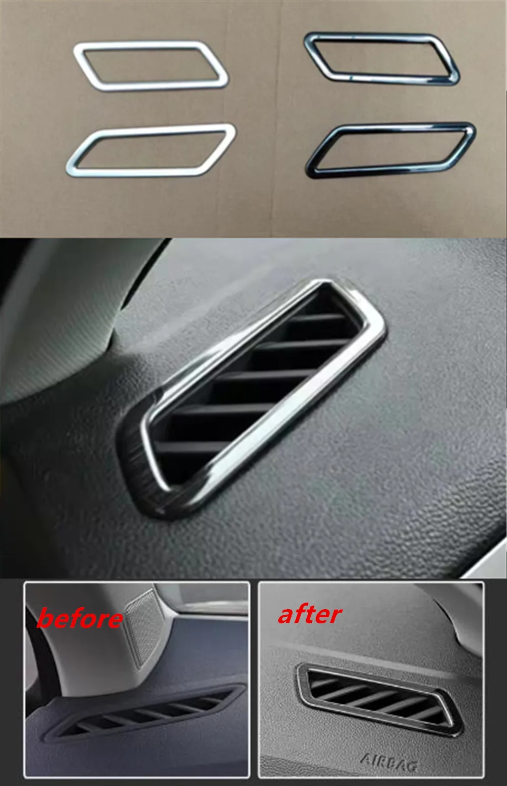 2pcs/lot Car Stickers Stainless Steel High Position Air Conditioning Outlet Decoration Cover for 2017-2024 Volkswagen VW T-ROC