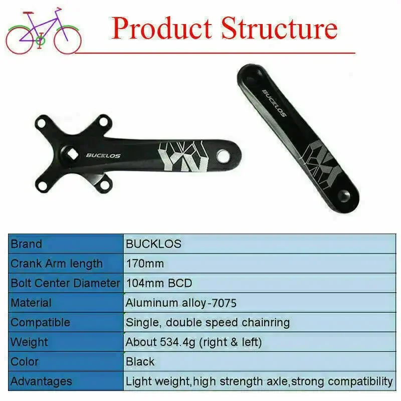 BUCKLOS 104BCD دراجة جبلية كرانسيت 170 مللي متر 8/9/10/11S دراجة ثقب مربع كرنك 32T 34T 36T 38T 40T 42T سلسلة واحدة