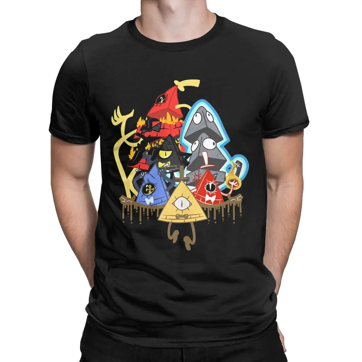 Gravity Falls Bill Cipher T Shirt for Men Pure Cotton Funny T-Shirts Round Collar Tees Short Sleeve Tops New Arrival