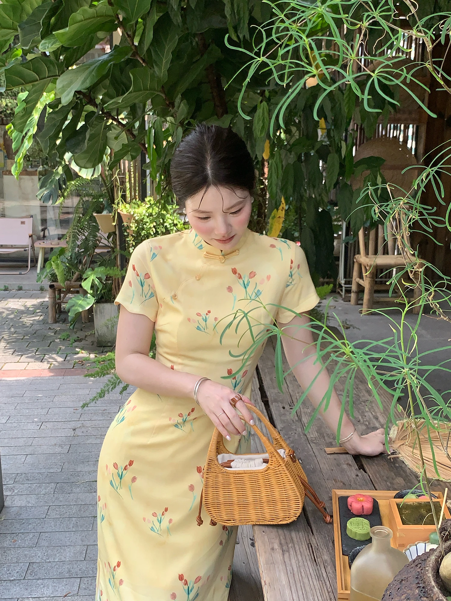 

Новое китайское женское платье-ципао с цветочным принтом, в стиле ретро, длинное, из полиэстера, летнее