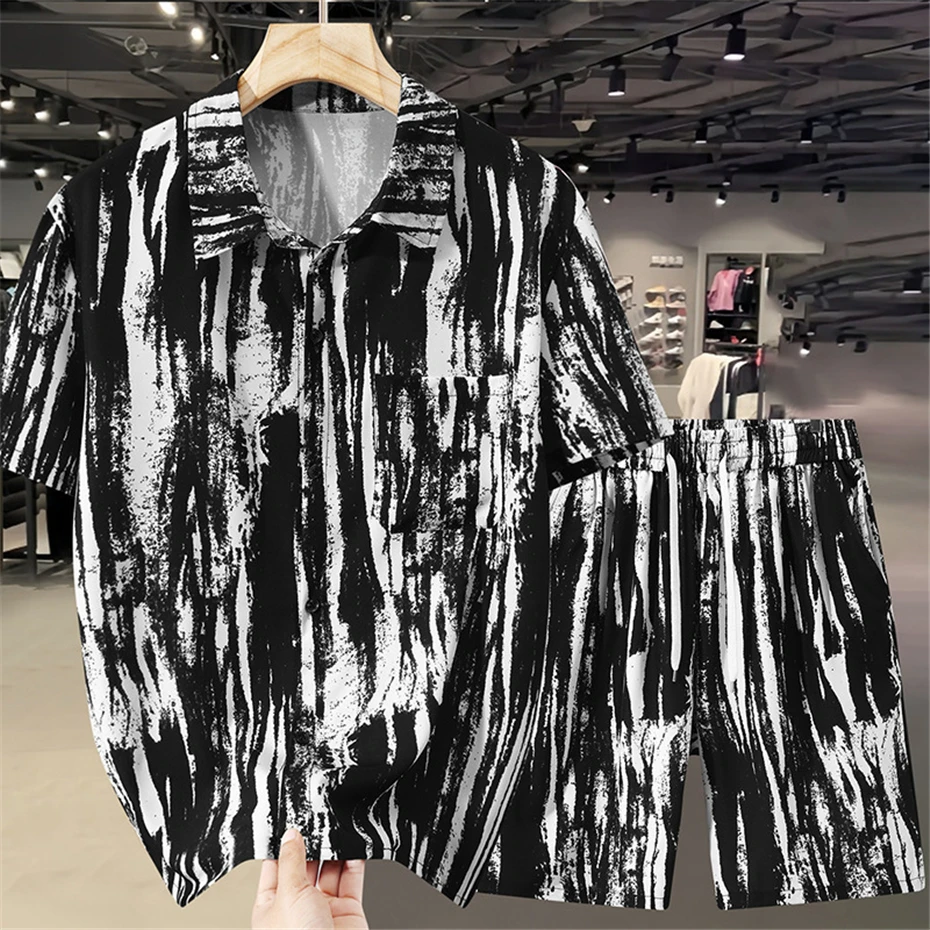 Hawaiian Beach Shirt Suits Men Summer Sets 11XL 10XL Plus Size Shirts Shorts Male Fashion Hawaiian Shirts Big Size 10XL