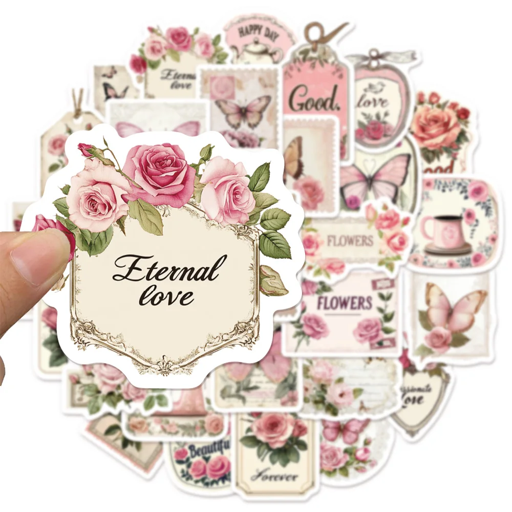 30PCS Retro Pink Romantic Fun Stickers DIY Luggage Notebook Water Cup Desktop Waterproof Stickers