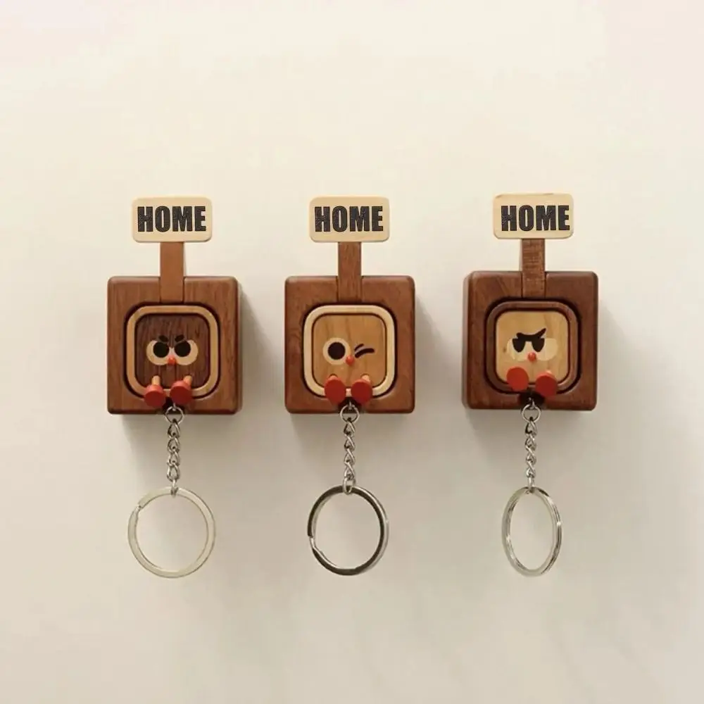 Creative Wall Mount Wooden Key Holder Funny Face Expressions Cartoon Home Decor Key Hooks Car Garage Key Holder