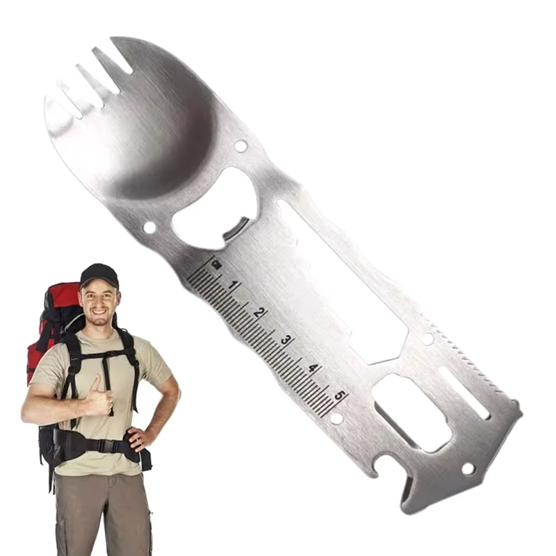 Top!-Outdoor Survival Tools 9 In 1 Camping Multi-Functional Practical Fork Knife Spoon Bottle/Can Opener Wrech Screwdriver