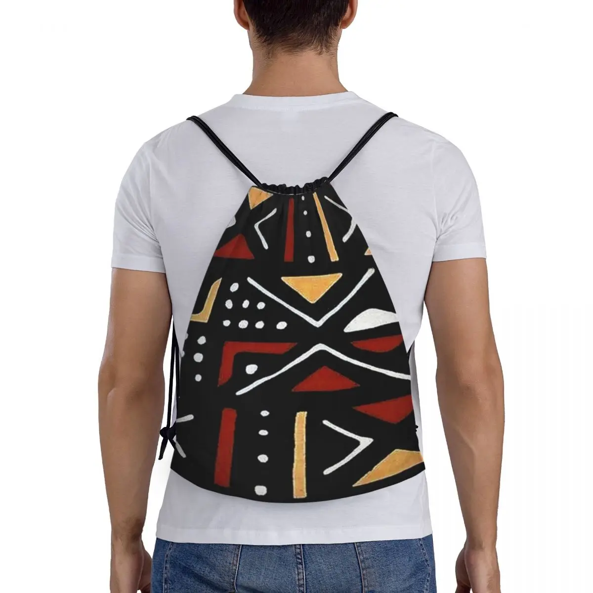 

African Bogolan Mudcloth Pattern Backpacks Fashion Portable Drawstring Bundle Pocket Shoes Bag Book Bags For Man Woman Students