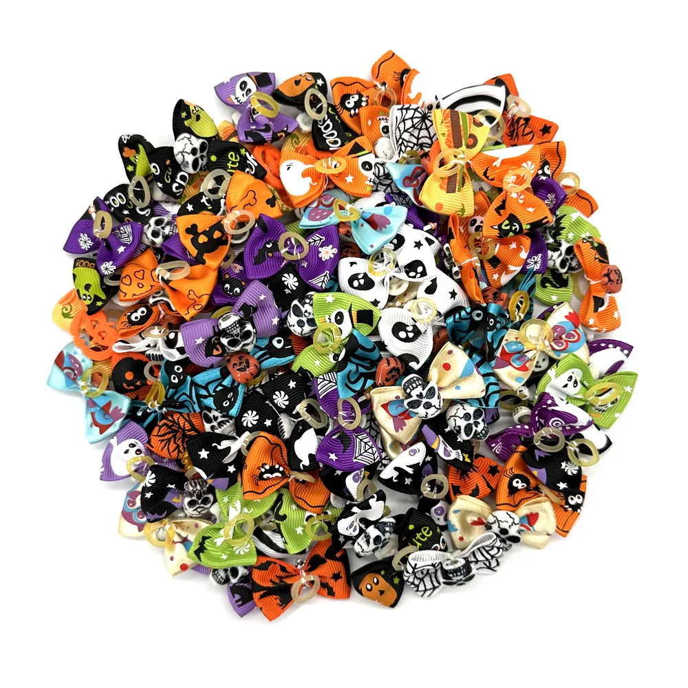 50/100pcs Halloween Pet Hair Accessories Small Dog Hair Grooming Products Pet Supplies Pet Dog Hair Bows Elastic Bands for Dogs