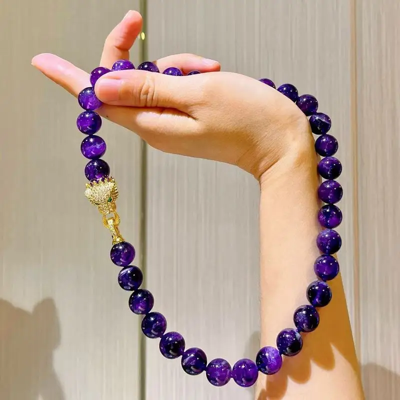 12mm large high-quality necklace with a deep hue resembling grape purple natural amethyst clavicle chain