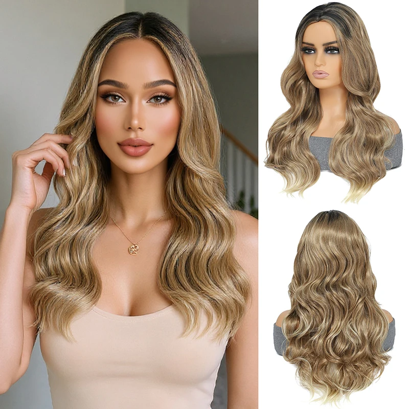 

Natural and realistic split long curly hair full synthetic fiber wig synthetic fiber wig