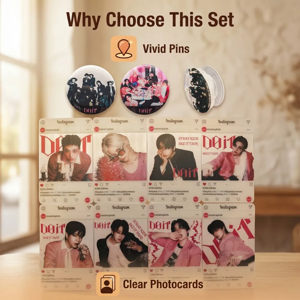 

Kpop Stray Kids Stage Concept Support Card Set 2Badges 2Phone Ring Holder Room Ornament Daily Life STARYKIDS Fan Scene Matching