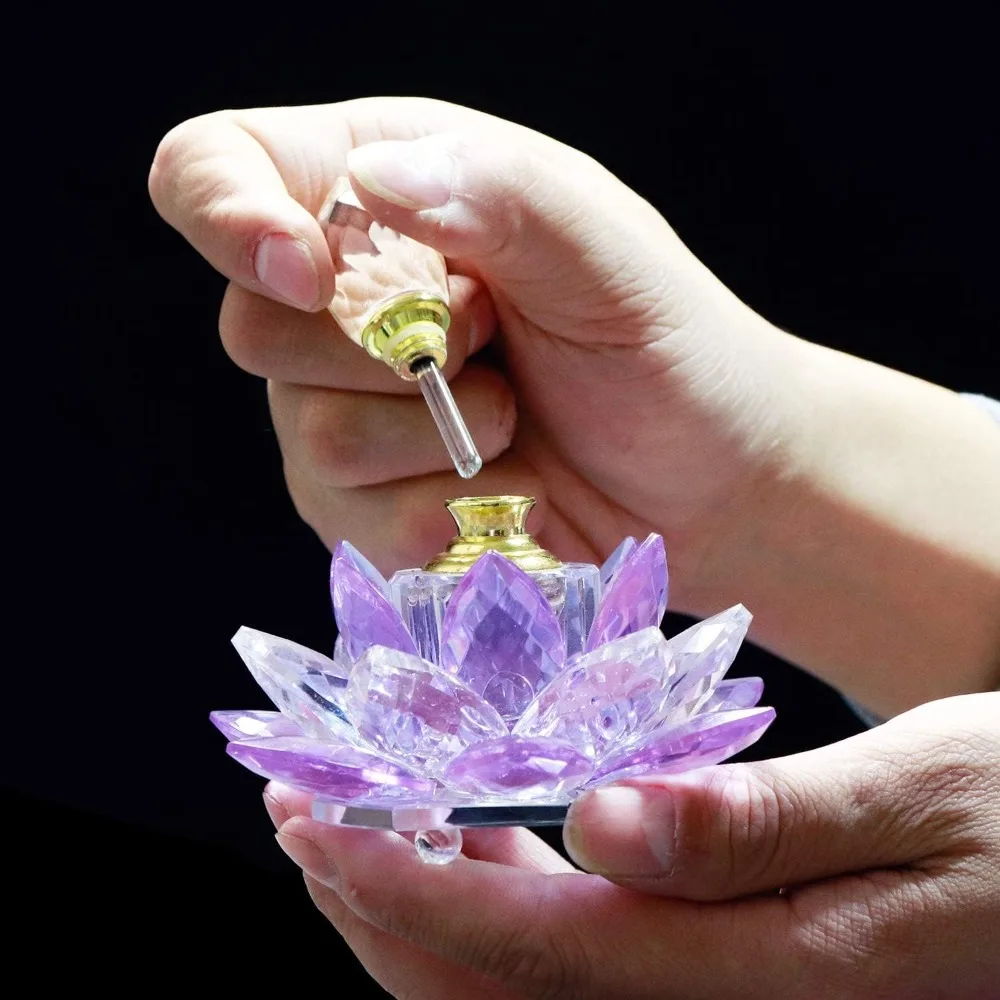 Frasco de Perfume Recarregável Vintage Cristal Roxo, Figurinhas De Flor De Lótus, Presente De Vidro Para Ela, Namorada Esposa, Decoração Do Lar