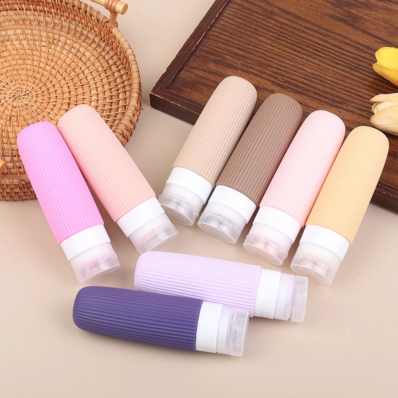 (HG) 4 szt./zestaw Silikonowe Butelki Podróżne 90ml Pojemniki Podróżne Odporny na Przeciek Wielokrotnego Użytku Do Napełniania Płynów Ściskalne Przezroczyste Torby na Przybory Toaletowe