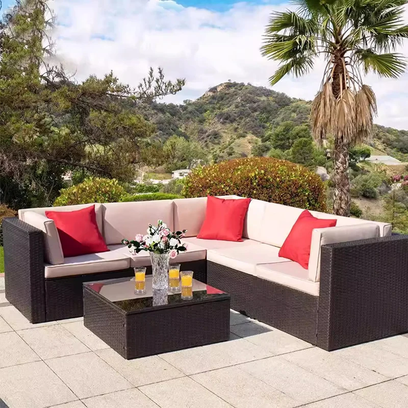 Outdoor Rattan Gartenmöbel Sets Sofa Moderne Luxus Metall Gartenmöbel Sets Aufbewahrungstisch Conjunto Trendige Möbel