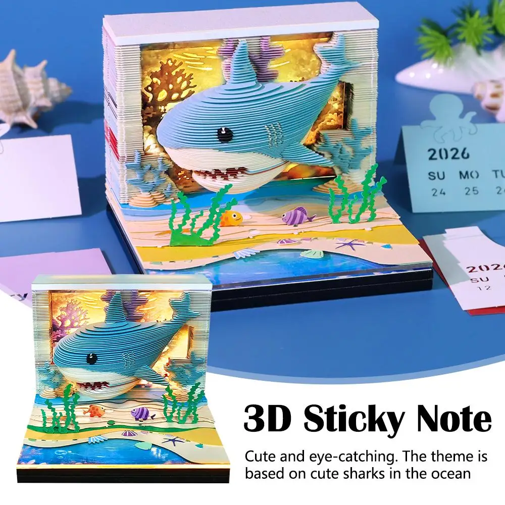

Календарь на 2026 год, резьба по бумаге в виде акулы, 3D блокнот, живописный сувенир, пятно, милый тематический подарок, световой декор, морские водоросли, рыба, подводная ночь