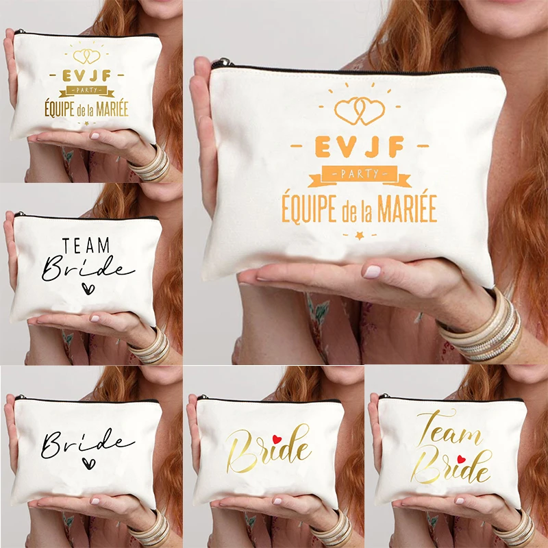 Team Bride Evjf Party Print Zipper Canvas Cosmetic Pouch Travel Organizer Bachelorette Party Gift Travel Lipstick Bag Coin Purse