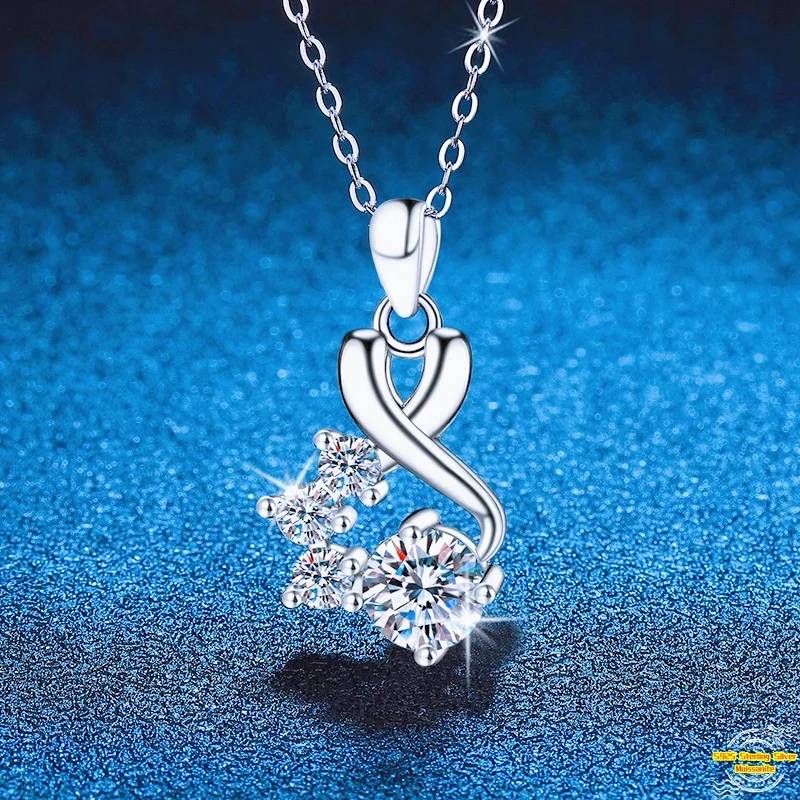 

1,0 карат муассанит S925 серебряный ожерелье кулон для женщин и мужчин с платиновым покрытием геометрические ноты очаровательное ожерелье подарок на день Святого Валентина