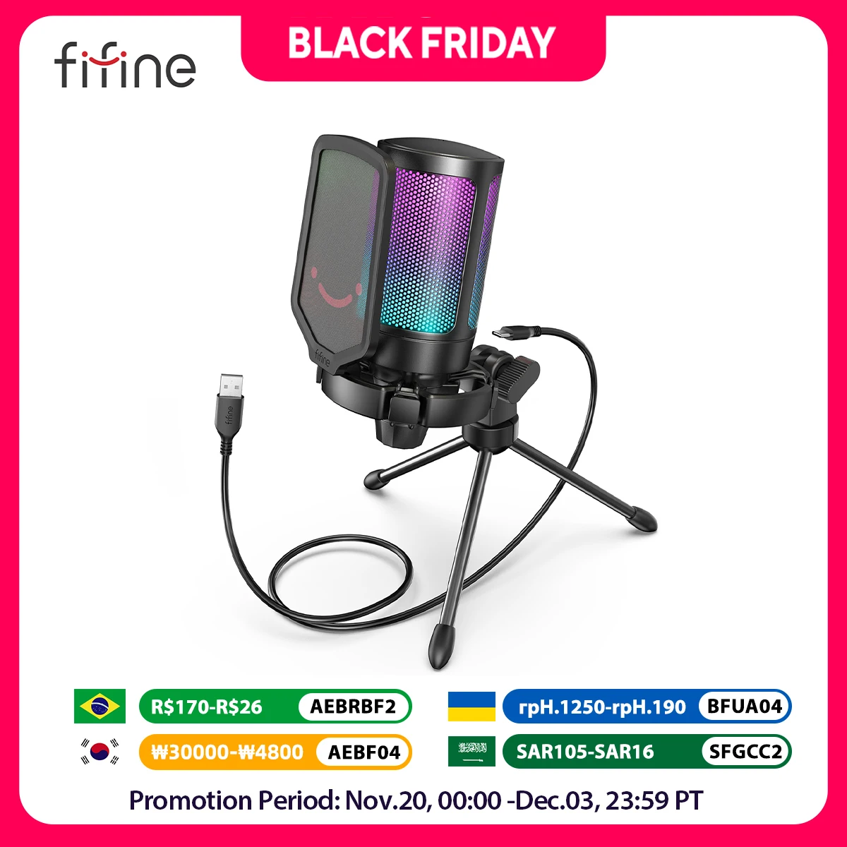 FIFINE USB Condenser Gaming Microphone, for PC PS4 PS5 MAC with Pop Filter Shock Mount&Gain Control for Podcasts ,Ampligame A6V