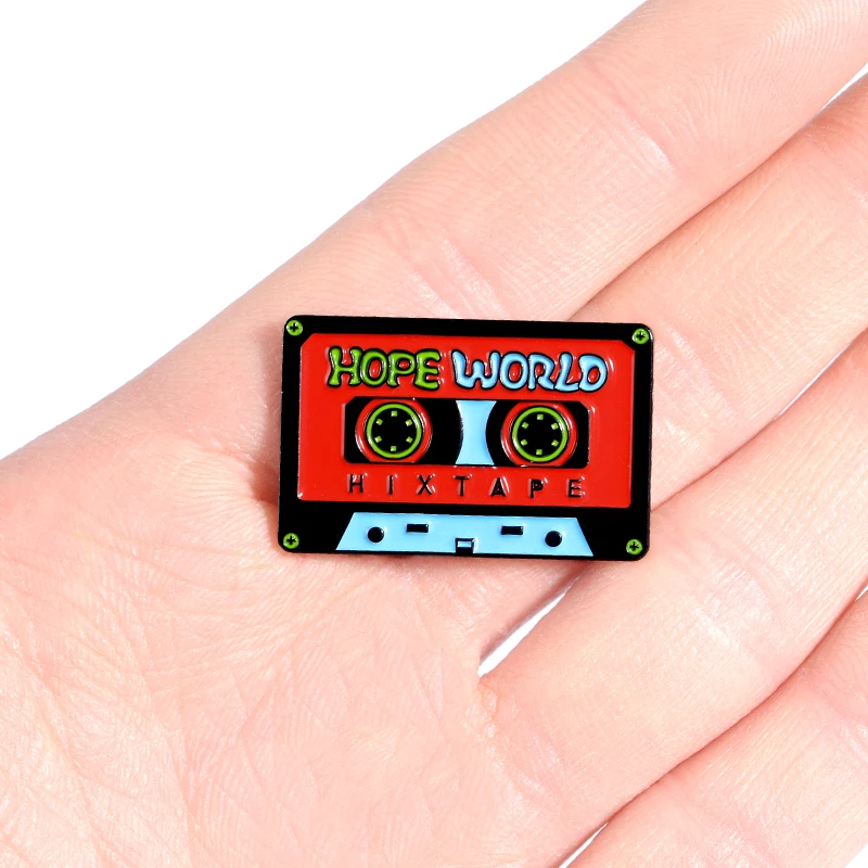 Retro Tape Metal Pins Hope World Music Hard Enamel Pins Brooches Lapel  Backpack Badges Jewelry Gifts for Friends Free Shipping