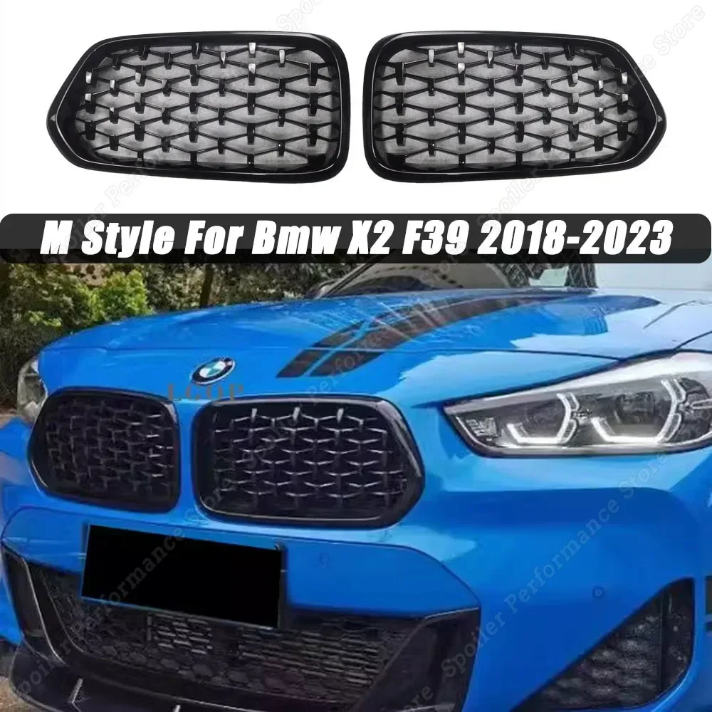 

1 Pair Left Right Front Diamond Kidney Grill Racing Grilles M Style For BMW X2 F39 18i 18d 20i 20d 25d 25e M35i 2018-2023 ABS