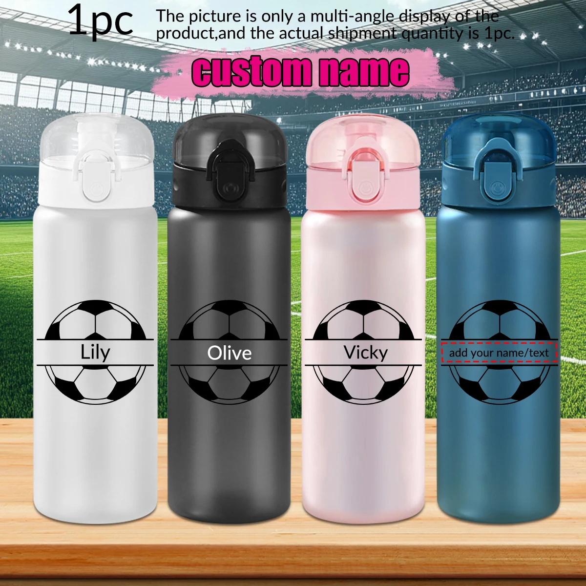 1pc Customized Sports Water Bottle, Photo&text, 780ml/26oz Outdoor Travel Leakproof Plastic Water Bottle with Rope
