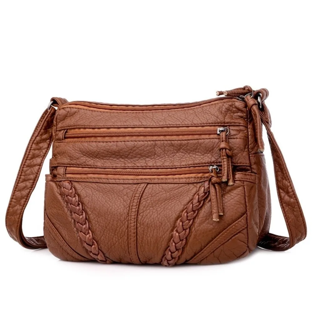 

Fashion Soft Leather Women Shoulder Bags Multi-Layer Vintage Female Crossbody Bag Solid Color Large-capacity Lady Handbag Gift