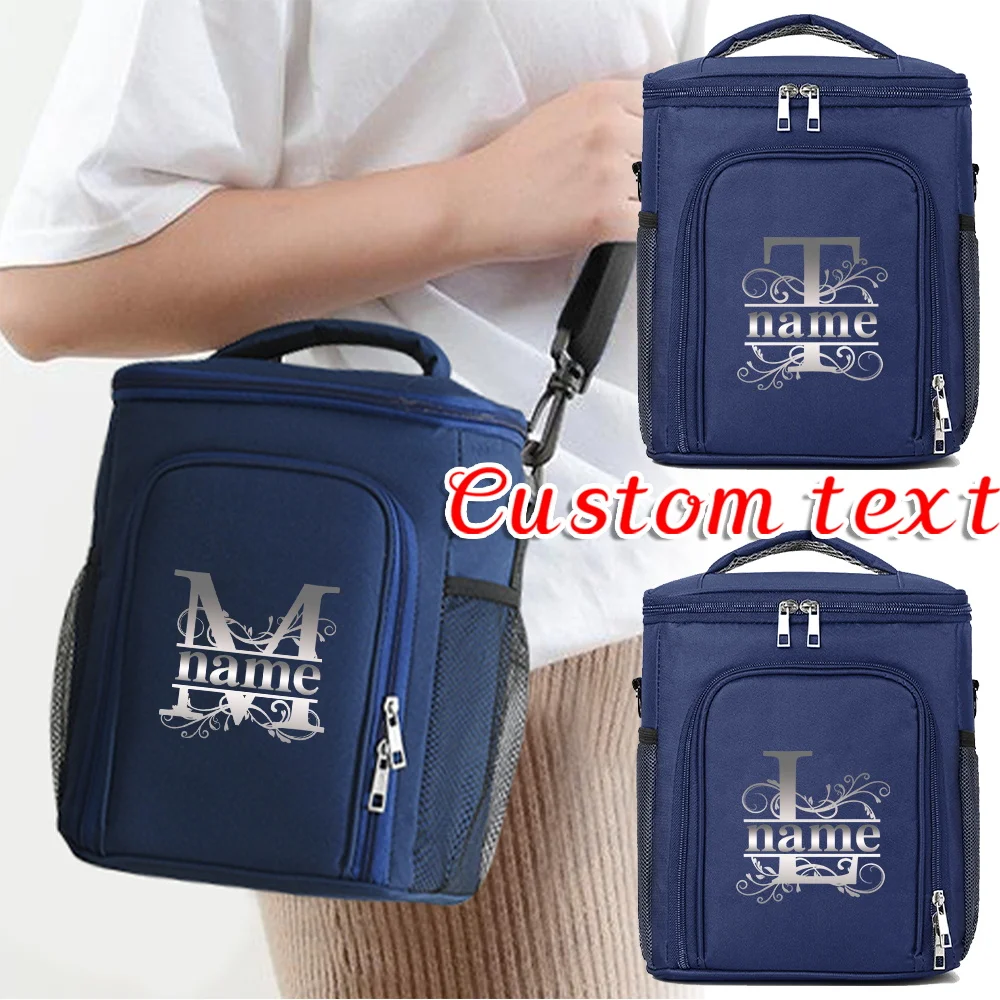 

Customized Name Blue Insulated Lunch Box Bag Single Shoulder Storage Bag Large Capacity Waterproof Storage Box Fashion Pattern