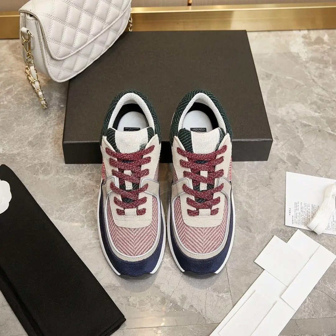 Unisex Fashion Color Block Mixed Material Casual Sneakers Lace-up Daily Commute Non-slip Shockproof Sports Footwear