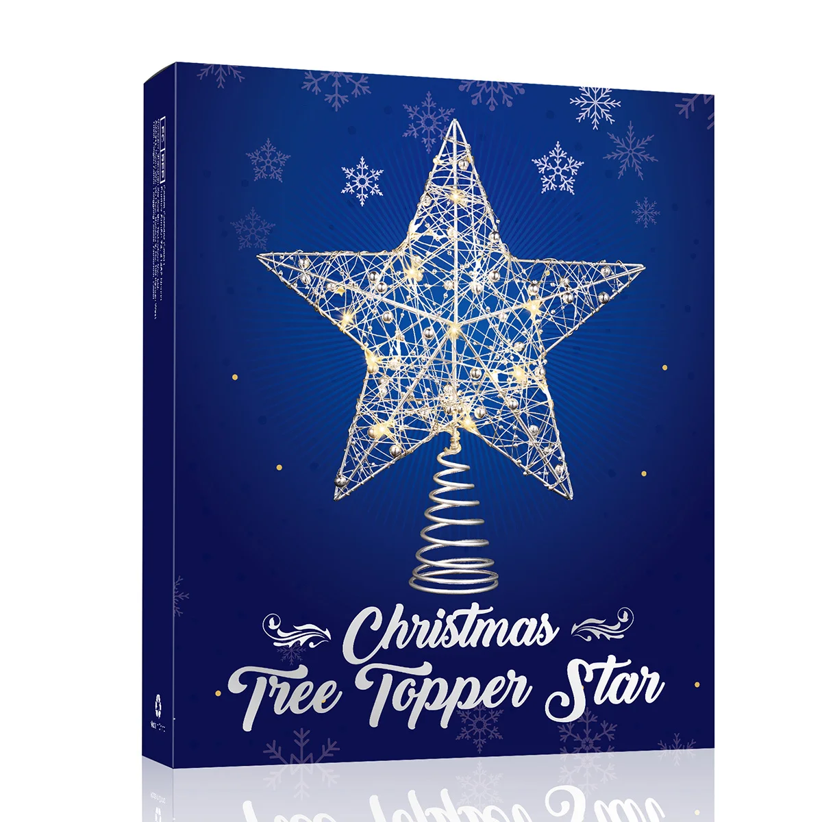 

25 X 30Cm Warm White Led Christmas Tree Topper Star Silver Glitter Rustproof Iron Wire Light For Holiday Party Home Decor