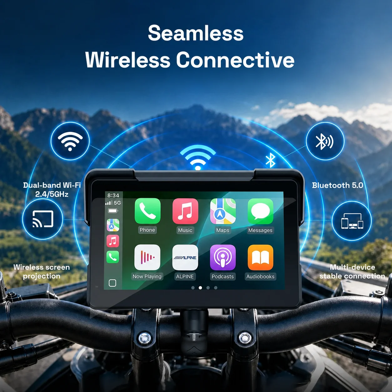 Aoocci C7 Motorcycle Carplay with TPMS,GPS Navigation System for Apple CarPlay & Android Auto,7inch Wide Display Wireless CarPlay for Motobike,HD Touchscreen Dual Bluetooth IP67 Waterproof ,CarPlay for Motorcycle