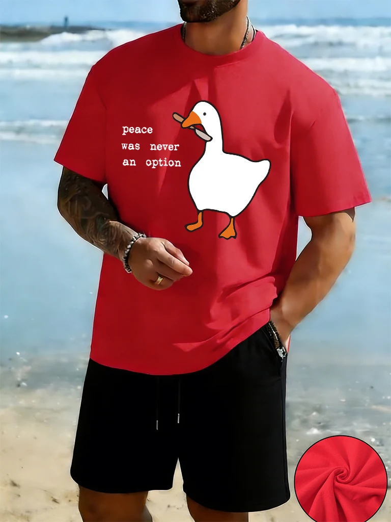 

Peace Was Never An Option Duck Prints Male Cotton Running Short Sleeve Basic O-Neck Streetwear Suits Casual Summer Tees & Shorts