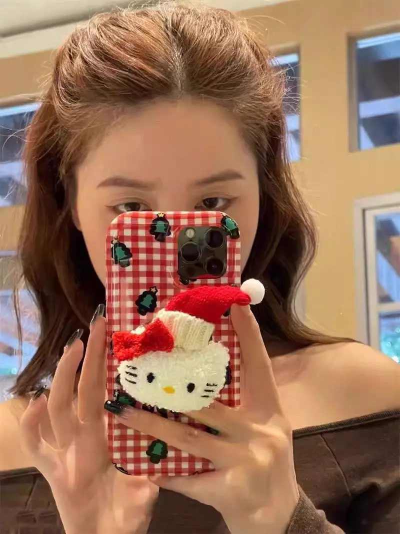 Sanrio Hello Kitty Red Plush Bow KT Phone Case For iPhone 16 15 14 13 12 11 Pro Max 7 8 Plus XR XS MAX Y2K Girl Cute Back Cover