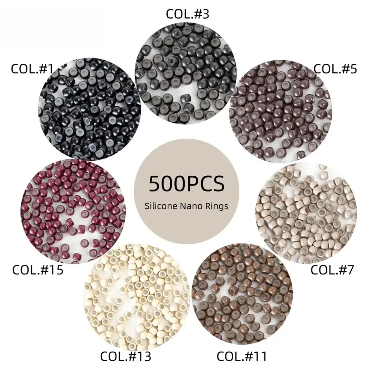500개 가장 작은 나노 실리콘 링 나노 실리콘 링크 나노 헤어 익스텐션용 마이크로 실리콘 링 8가지 색상 옵션
