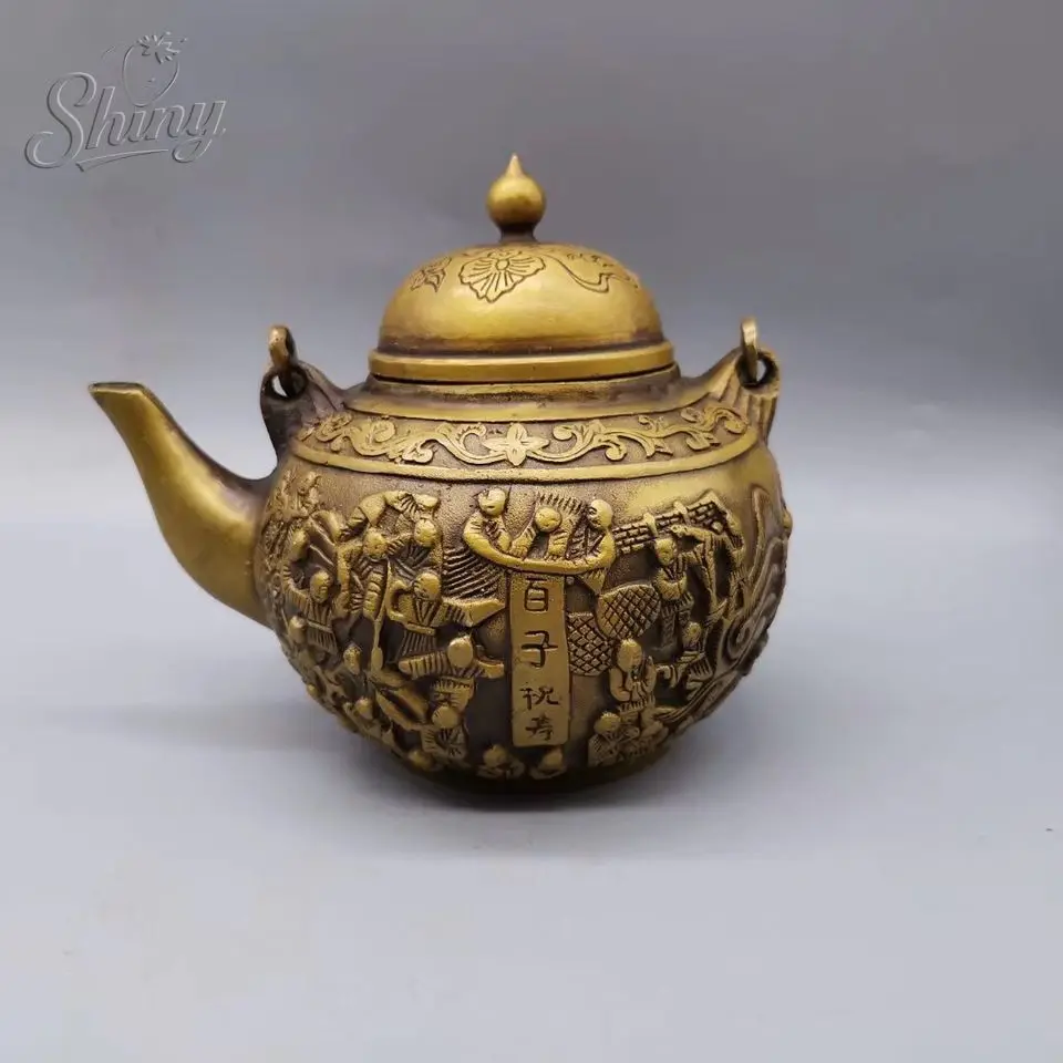 Antique Hundred Children Longevity Teapot Symbolizing Robust Health Desktop Decorative Collectible