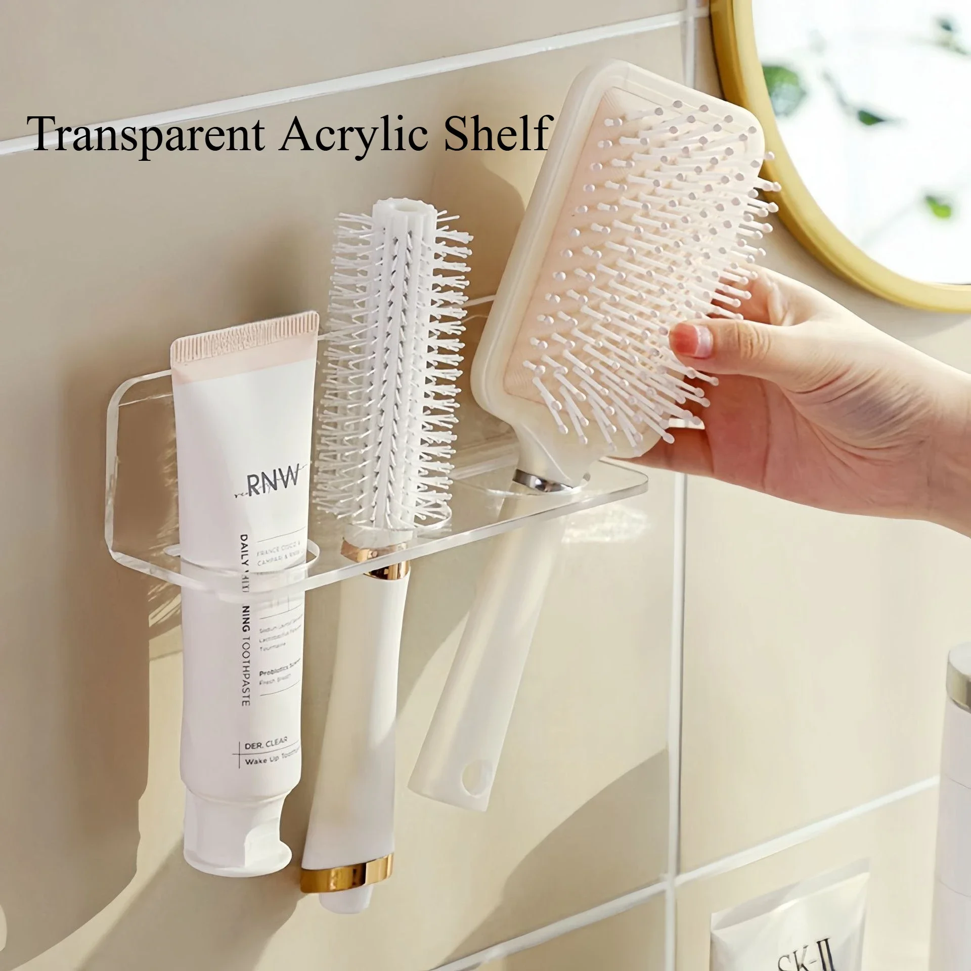 

Bathroom Shelves Sink Storage Shelf Acrylic Comb Holder Organizer Storage Transparent Wall-Mounted Hair Brushes Rack Home