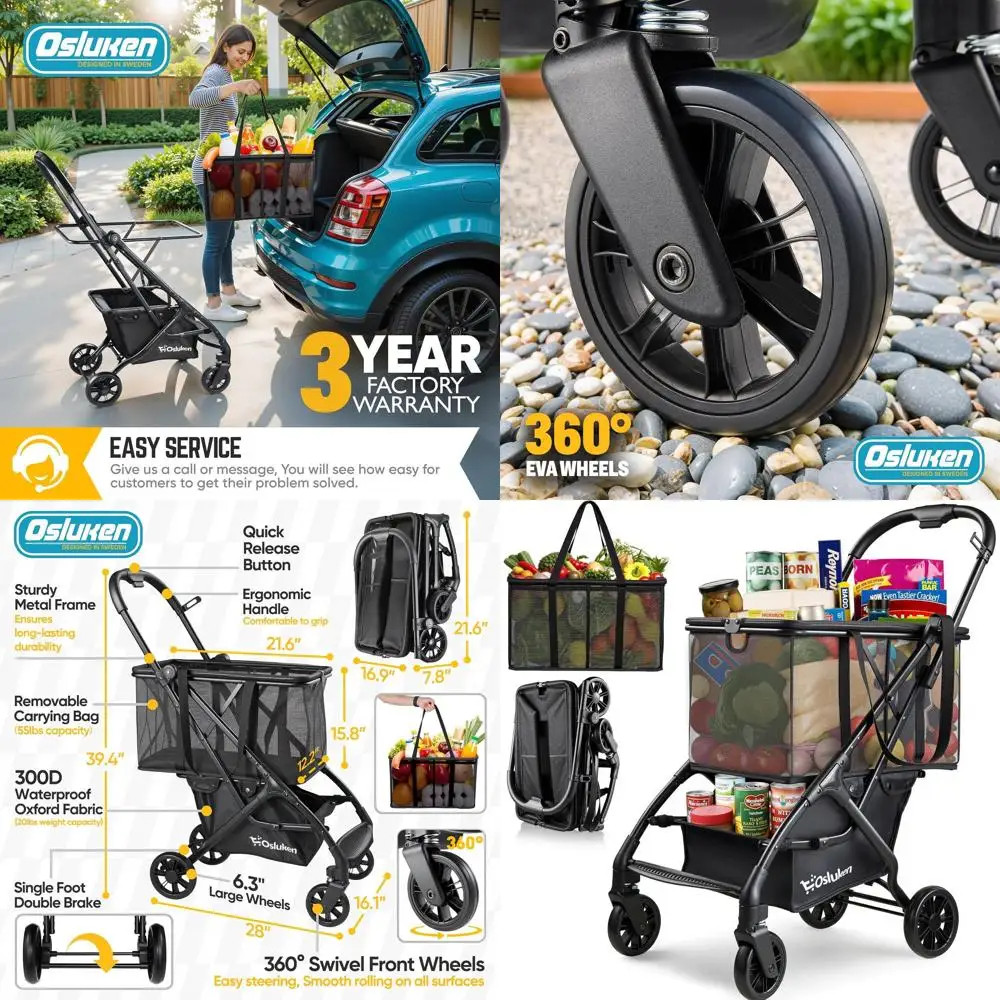 

Многоцелевая портативная корзина для покупок с возможностью 360° ° Колеса и съемная большая сумка емкостью 30 галлонов для продуктов