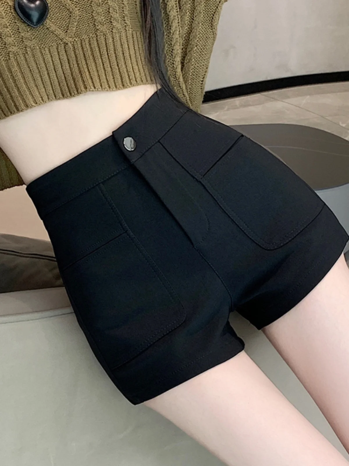 بنطلون نسائي عالي الخصر للربيع والصيف، تصميم جديد نحيف، طبقة أساسية مرنة، بنطلون كاجوال واسع الساق من ألياف البوليستر