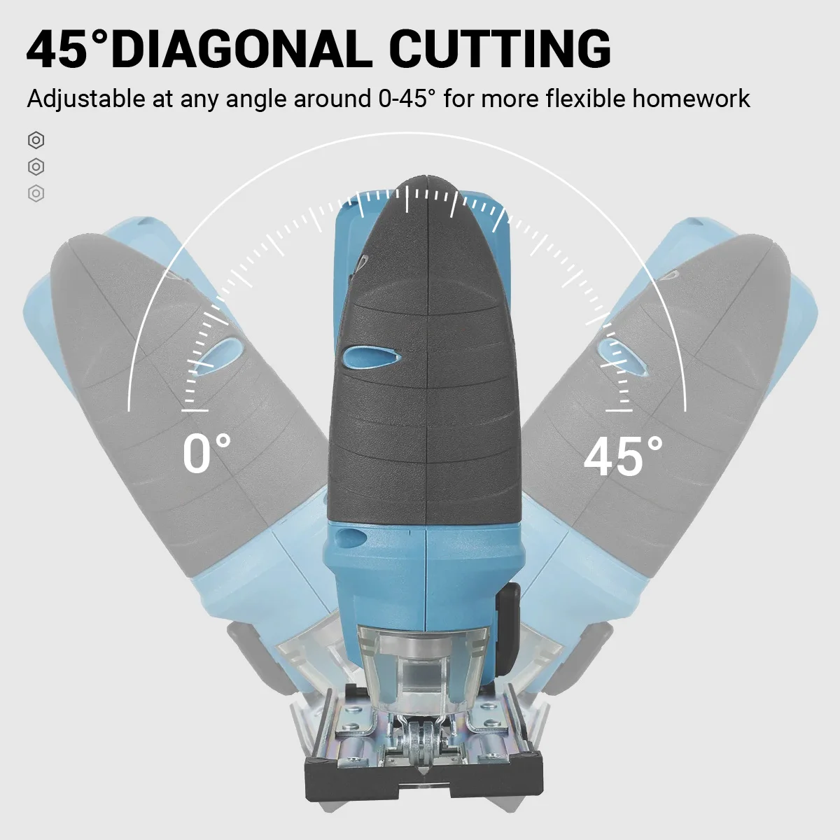 Drillpro 브러시리스 전기 지그 톱 블레이드, 0-45 ° 조절 가능, 스크롤 톱, 목공 전동 공구, Makita 18V 배터리, 300W