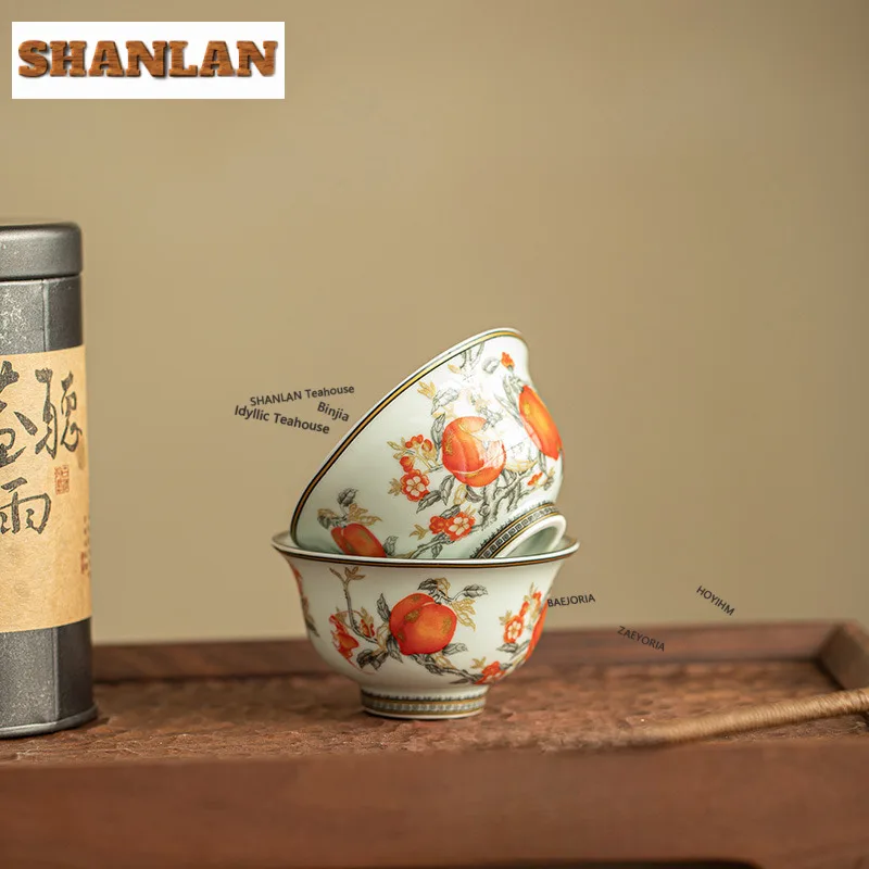110ml Ink-wash Golden Peach Teacup Japanese Tea Bowl Sample Tea Cup Tea-tasting Smelling Cup Jianzhan Master Cups Chinese Teaset