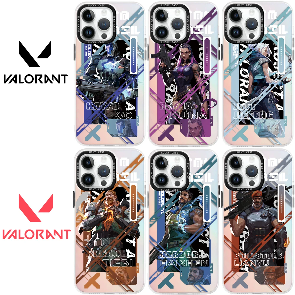 Valorants Game Character Phone Case for iPhone 15 14 13 12 11 Pro Max X XR XSMax 8 Plus Matte Aurora Laser Gradient Luxury Cover