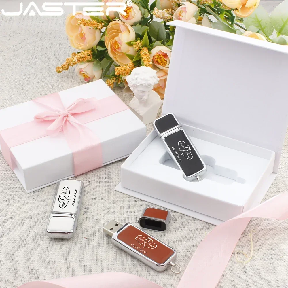 JASTER Brown Leather Business GIFT LOGO USB 2.0 Flash Drives 64GB Fashion Pen drive 32GB U disk Free Color pen usb 128GB BOX