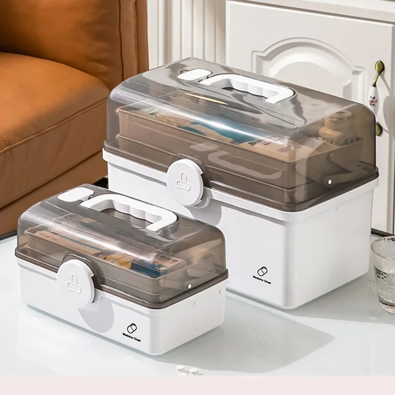 3 Layers Portable Medicine Storage Box, Large Capacity Family Emergency First Aid Kit Organizer