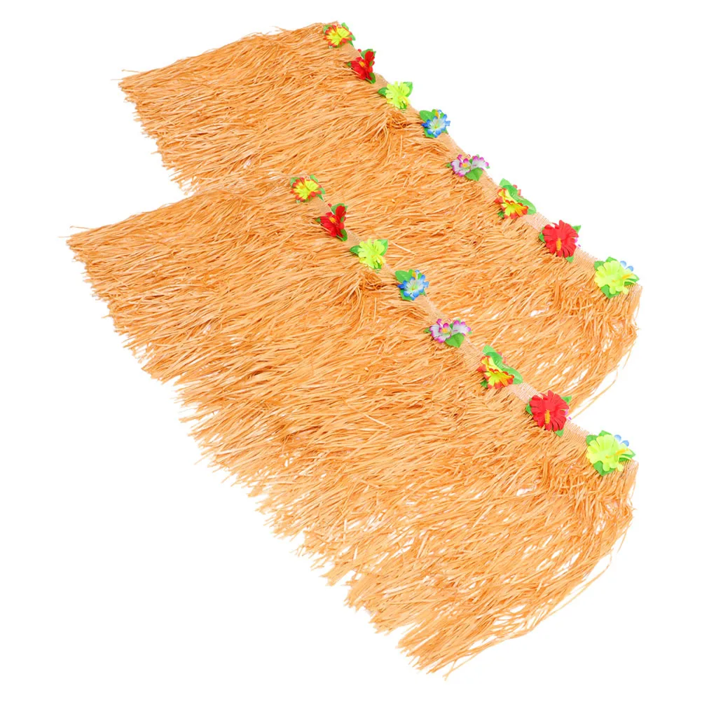 

2Pcs Hawaii Party Table Skirts Grass Fringe Decoration for Wedding Bridal Shower Bars Coffee Houses Festive Party Background