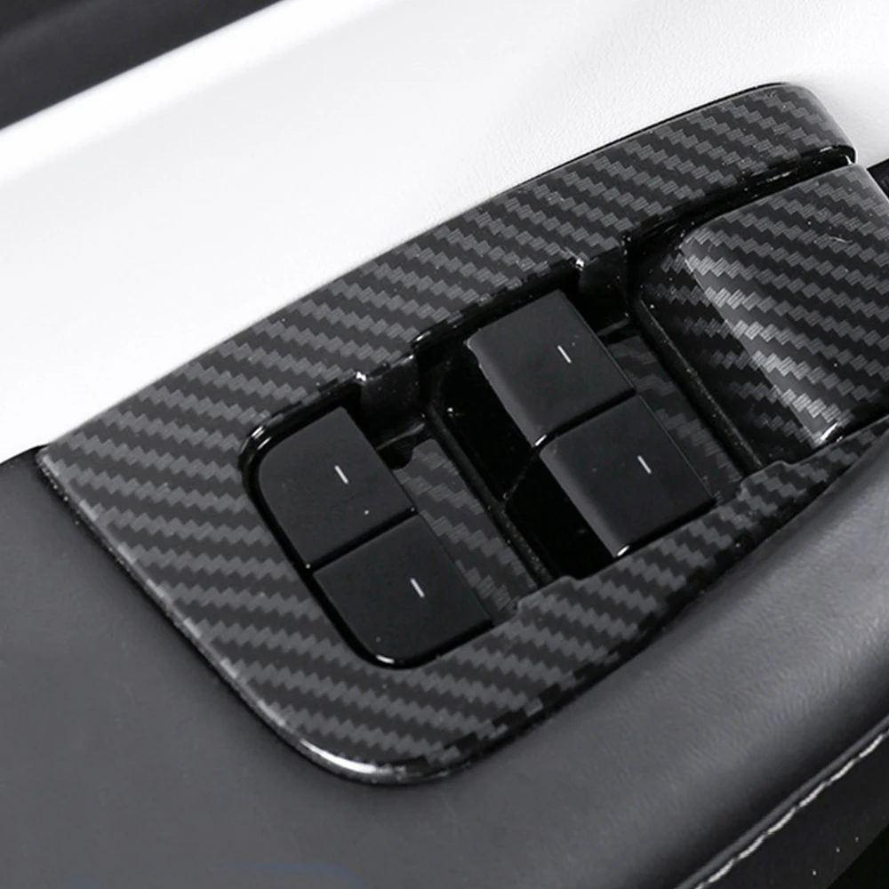 14pcs For Tesla Model 3 Y 2017-2022 Car Window Lifter Door Switch Button Carbon Fiber Stickers Auto Stock Decorate Covers