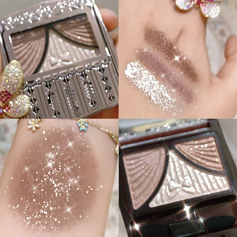 Paleta de sombra de ojos nacarada Rosa pajarita, mate brillante, 3 colores, brillo de cristal, sombra de ojos, resistente al agua, pigmento duradero, maquillaje