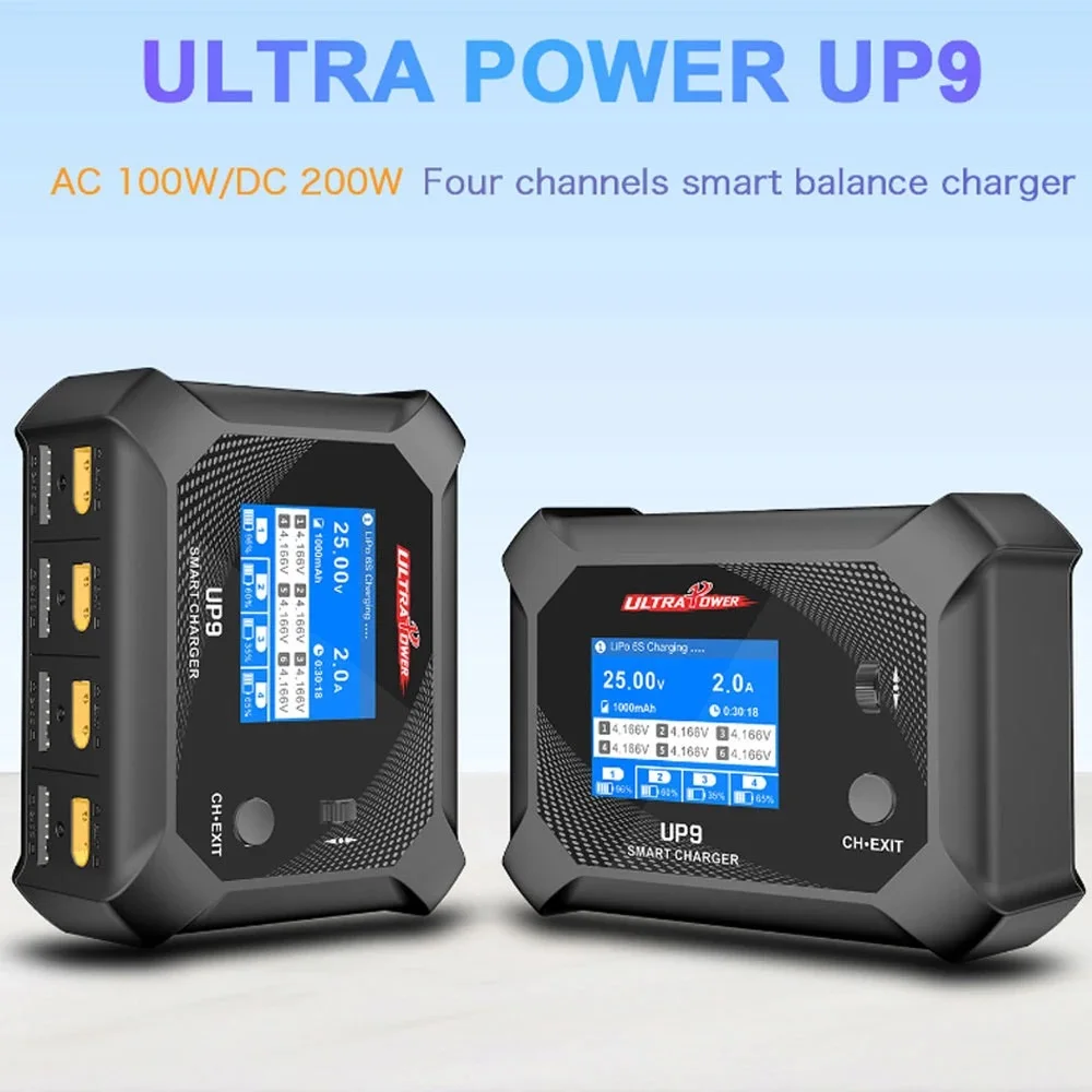 UltraPower UP9 4Channels Smart Balance Charger Discharger for 1-6S LiPo/LiHV/LiIon/LiFe Battery AC 100-240V DC 11-18V