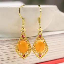 Natural Amber Earrings Women Healing Gemstone Fine Jewelry 100% Genuine Baltic Amber Ruby Dangle Earring Girlfriend Mom Gifts