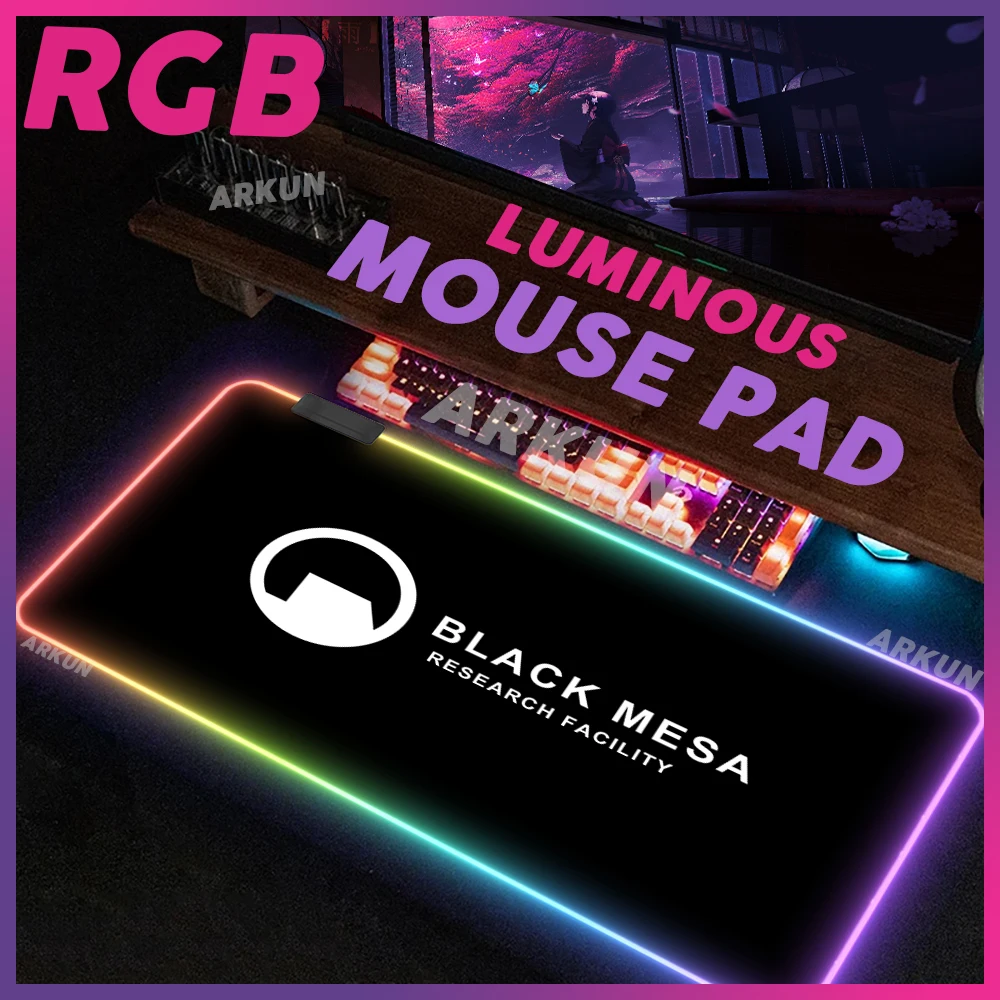 

90x40 XL RGB Popular Indie Action-Adventure Game Black Mesa Mouse Pad LED Table Computer Keyboard Office Desk Laptop Desktop Mat