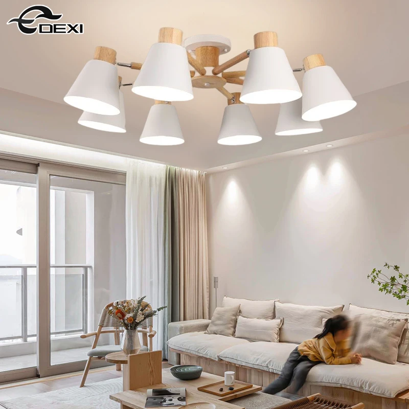 

Nordic Ceiling Lamp Living Room LED Chandelier E27 Simple Dining Room Log Pendant Light Kitchen Ceiling Chandelier Bedroom Light