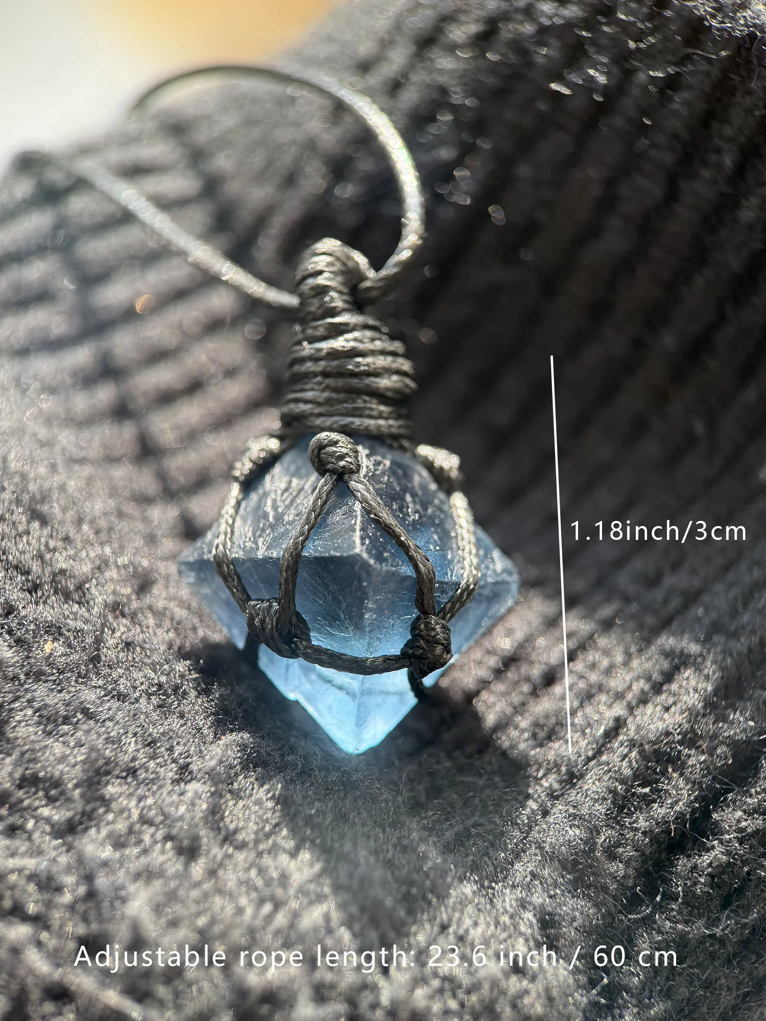 Natural Blue Fluorite Hexagonal Crystal Pendant Hand Woven Macrame Adjustable Rope Necklace Healing Stone Jewelry Gift