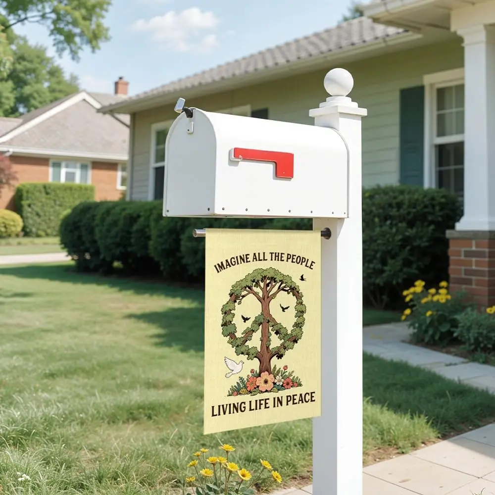 تخيل جميع الأشخاص الذين يعيشون الحياة في السلام حديقة العلم مزدوجة الوجهين ساحة الديكور في الهواء الطلق 12x18 بوصة ، علم الشرفة الوحدة ، T ZZJ